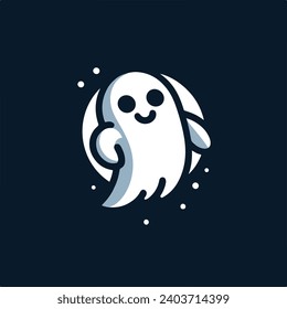 Cute Ghost Icon, Halloween Ghost Logo, Illustration of Happy Ghost.