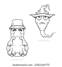 cute and cute ghost icon logo mascot bundle design with various variations