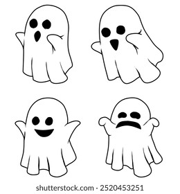 Cute ghost icon set for halloween decoration