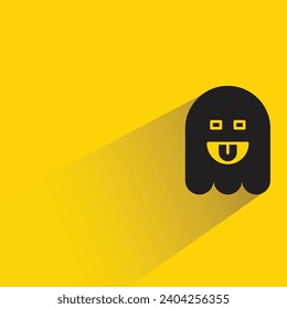cute ghost icon with shadow on yellow background