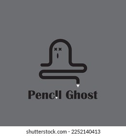 Cute ghost illustration design with pencil combination.