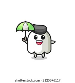 cute ghost illustration holding an umbrella , cute style design for t shirt, sticker, logo element