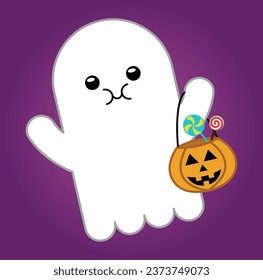 Cute ghost illustration with purple background