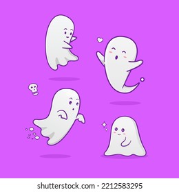 Cute ghost illustration set, funny childish spooky boo character
