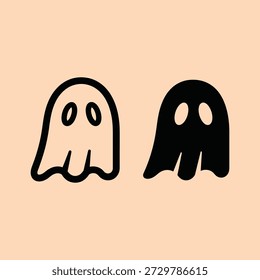 Ilustraciones lindas del fantasma con las expresiones lúdicas y el diseño minimalista aislado en un fondo beige cálido para los temas de Halloween o espeluznantes