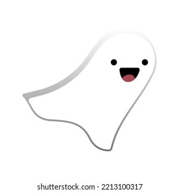 Cute ghost isolated on white background. Funny white phantom in cartoon style for Halloween. Flat style icon for All Saints Day. Vector illustration