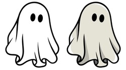 Cute Ghost Isolated, Vector Halloween Concept, Cartoon Ghosts, Spooky Vector, White Ghost With Black Eyes, Cute Ghost Icon Isolated, Cute Cartoon Spooky Character, Holiday Silhouettes,