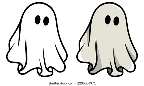 Cute ghost isolated, Vector Halloween concept, Cartoon Ghosts, Spooky vector, White ghost with black eyes, Cute ghost icon isolated, Cute cartoon spooky character, Holiday Silhouettes,