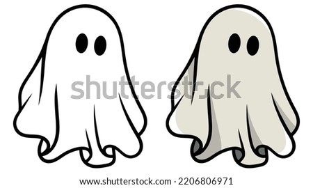Cute ghost isolated, Vector Halloween concept, Cartoon Ghosts, Spooky vector, White ghost with black eyes, Cute ghost icon isolated, Cute cartoon spooky character, Holiday Silhouettes, Foto stock © 