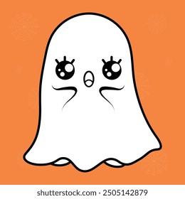 Cute ghost in kawaii style, isolated Halloween vector illustration	