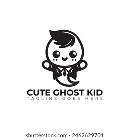cute ghost kid vector logo, minimal logo, icon, illustration design 