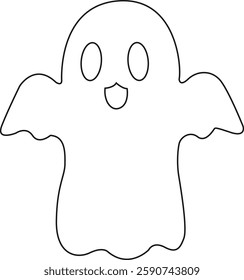 Cute ghost line art vector illustration black color thin line