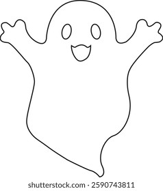 Cute ghost line art vector illustration black color thin line