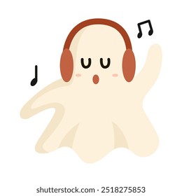 Cute ghost listening to music