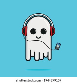 Cute Ghost Listening musicvector . Editable Ghost vector for for graphic design needs