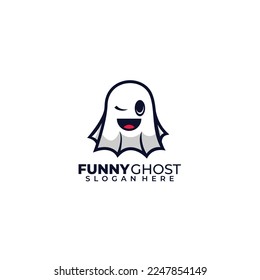 cute ghost logo illustration template icon