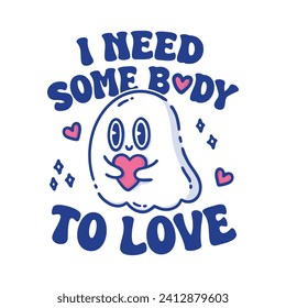 cute ghost love illustration with typography