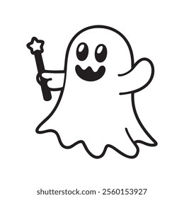 Cute Ghost with Magic Wand, Perfect for Halloween