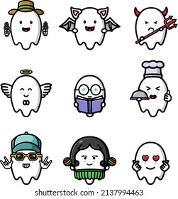 The cute ghost of the mascot bundle set of illustration