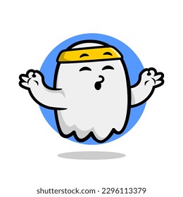 cute ghost mascot illustration doing yoga. illustration of a ghost doing sports.