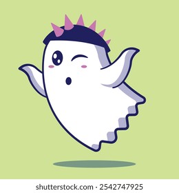 Cute ghost with mohawk hat cartoon illustration
