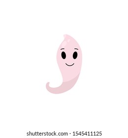 Cute Ghost on white background, character, cartoon style, flat design. Vector isolated illustration for Halloween. Can be used for web, banners, posters, party decoration, printing on clothes, cups.