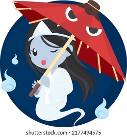 Cute Ghost with Paper Umbrella Monster