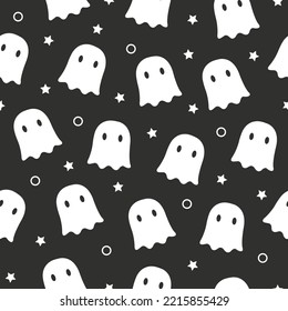 Cute Ghost Pattern. Cute Pattern. Ghost Pattern. Black Theme. Happy Halloween. 