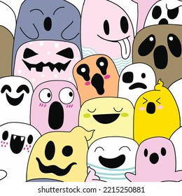 Cute Ghost Pattern, Colorful  , Illustration, Cute Hand Drawn Doodles ,Seamless