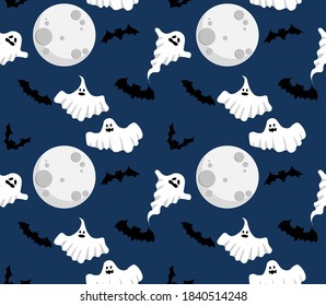 Cute ghost pattern seamless background and wallpaper design for halloween day. Texture for textile, wrapping paper, cover, background, wallpaper, surface, web design. Vector illustration