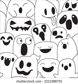 Cute Ghost Pattern,Illustration, Cute Hand Drawn Doodles ,Seamless,Coloring Book