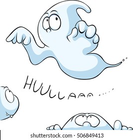 cute ghost peeking isolated on white background - vector cartoon illustration