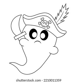 Cute Ghost Pirate. Draw illustration in black and white