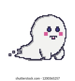 Cute ghost. Pixel art. Icon or component of the game. Vector illustration.