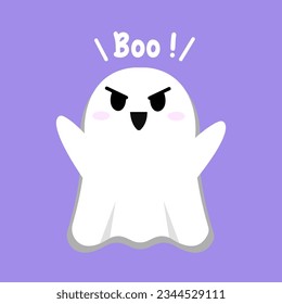 Cute Ghost. Playful "boo”. cartoon character and flat design. Vector Illustrations for Halloween Day.