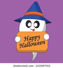 Cute Ghost with poster text in color for congratulation