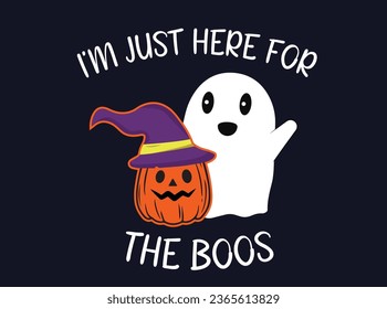 Cute Ghost and pumpkin banner and graphic resource. Happy Halloween. Vector illustration. Boo Ghost Christmas happy new year. Witch hat. Halloween Character with pumpkin. Trick or Treat. Smiling BOO!