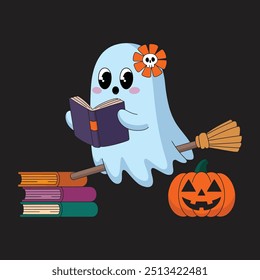Lindo fantasma y calabaza Clipart diseño de Vector para decoraciones y artesanías de Halloween