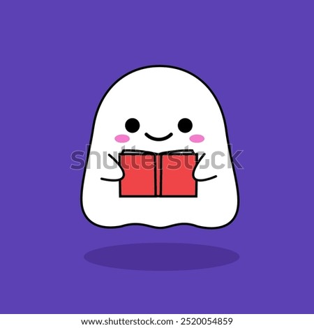 A cute ghost is reading a book. Isolated Vector Illustration