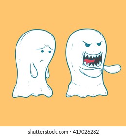 Cute Ghost With Sad and Scary Expression in Orange Background