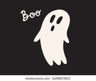 Fantasma bonito dizendo boo para decoração de halloween assustador. Ilustração vetorial