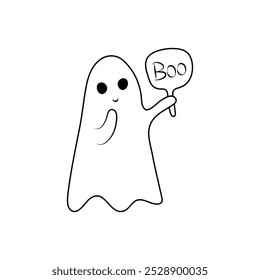 Cute ghost saying Boo! vector outline. Halloween theme