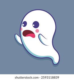 cute ghost scary face with outline flat vector design