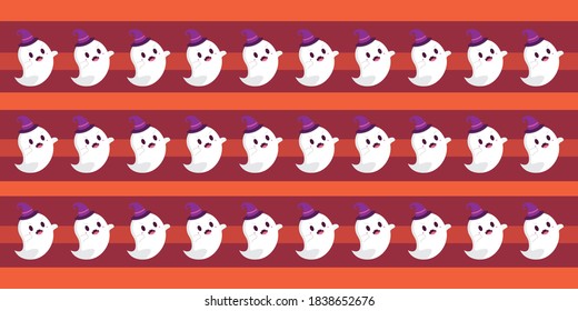 Cute ghost seamless background in flat vector illustration.