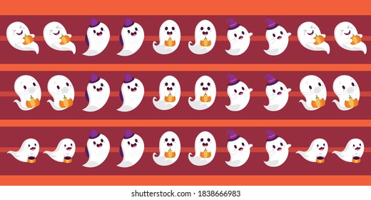 Cute ghost seamless background in flat vector illustration.