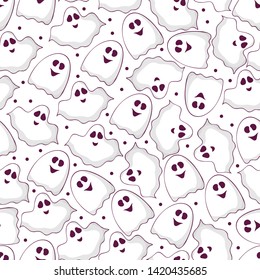 Cute ghost seamless pattern for Halloween party. Vector isolated boo background for kids.