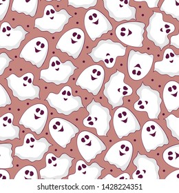 Cute ghost seamless pattern for Halloween party. Funny vector isolated boo background for kids.