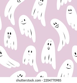 Cute Ghost Seamless Pattern. Halloween Vector Illustration.