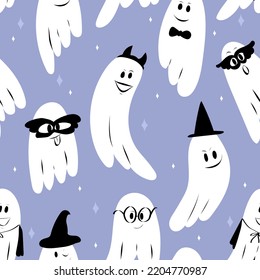 Cute Ghost Seamless Pattern. Halloween Vector Illustration.