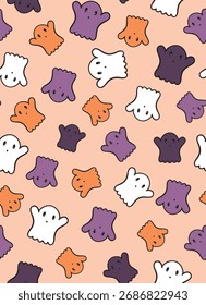 Lindo fantasma sin patrón de repetición. Dulce, preciosa aplicación de halloween, todo sobre el patrón de la superficie sobre fondo beige.